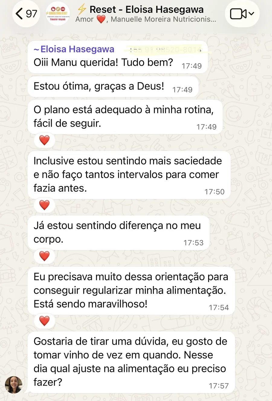 Depoimento de Eloísa H. sobre o acompanhamento nutricional Reset