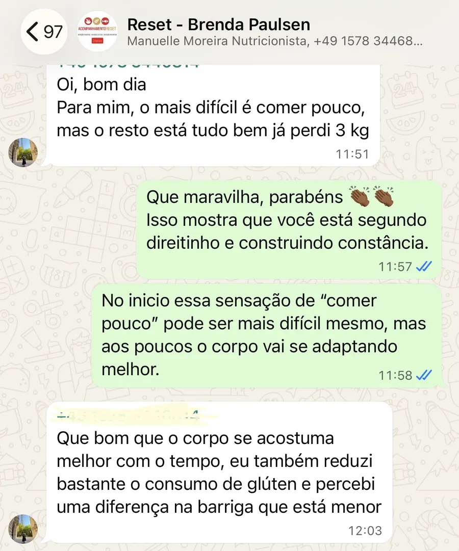 Depoimento de Brenda P. sobre o acompanhamento nutricional Reset