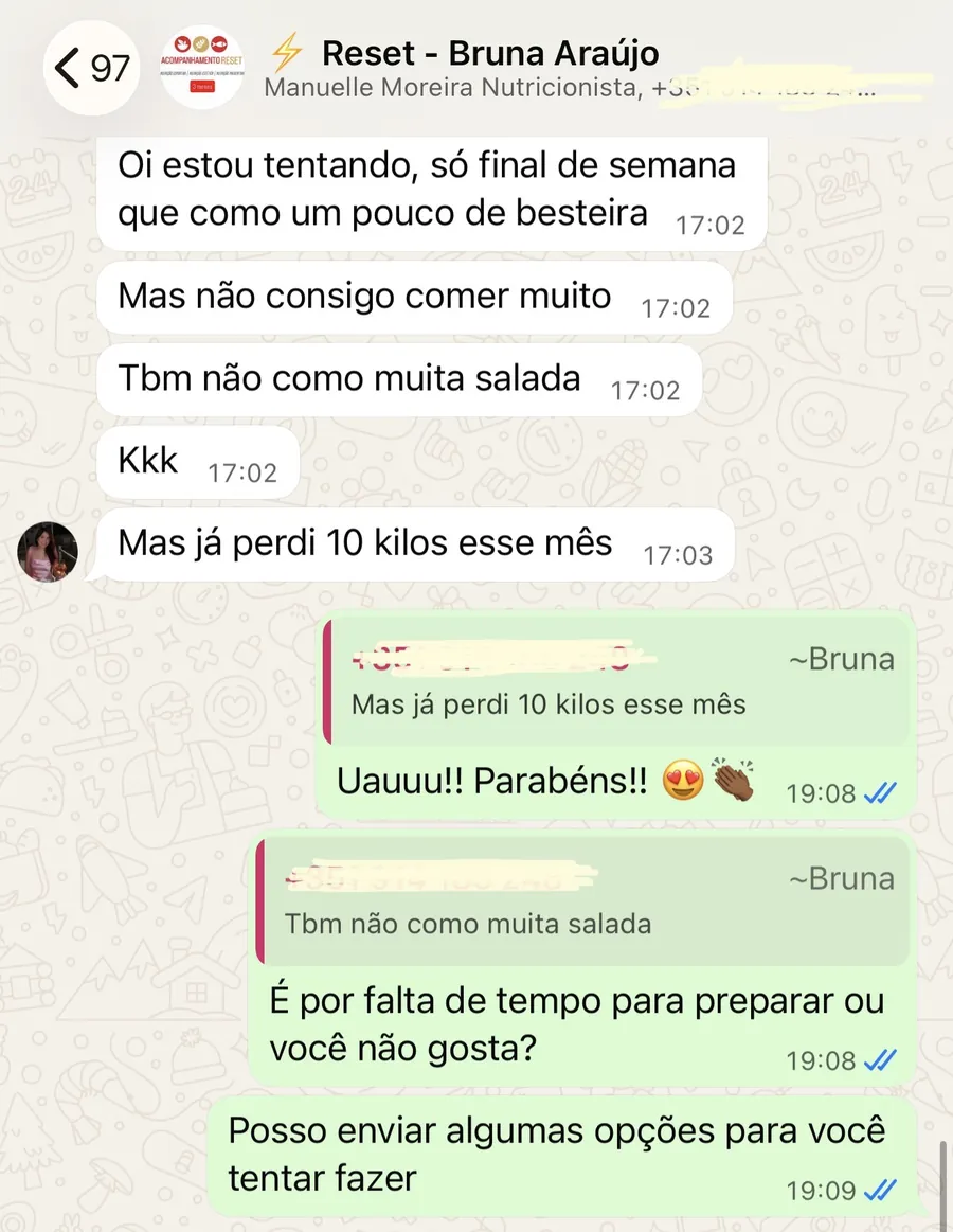 Depoimento de Bruna A. sobre o acompanhamento nutricional Reset